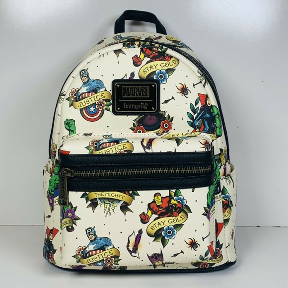 Marvel Flash Tattoo Comic Loungefly Mini Backpack IRON MAN CAPTIAN AMERICA NWT - Picture 6 of 12